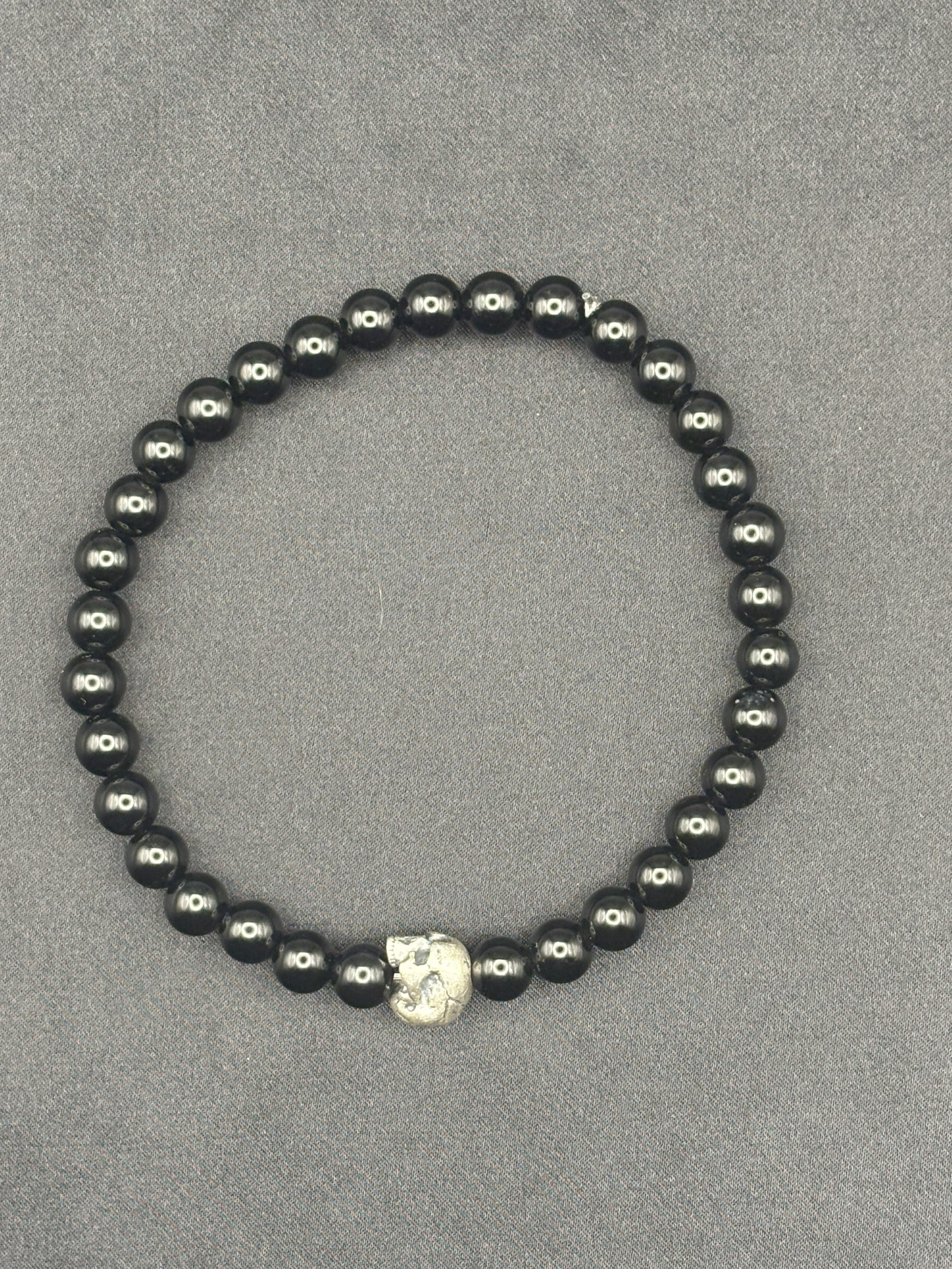 Black Onyx & Silver Skull Bracelet